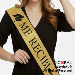 BANDA GLITTER ME RECIBI ORO Y NEGRO x 1 UNIDAD